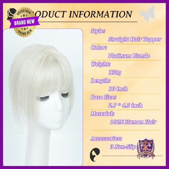 10 Inch Human Hair Topper With Bangs For Volume & Thinning